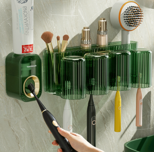 牙刷置物架免打孔漱口杯刷牙杯卫生间壁挂式浴室多功能牙刷架